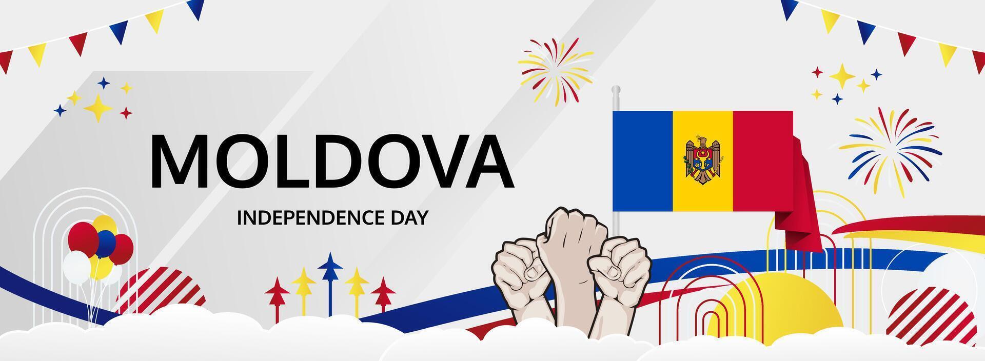 Moldova National Day festive banner. 27 Aug Happy Independence. Elegant templates in flag colors, great for celebrations, posters, and tourism campaigns. vector
