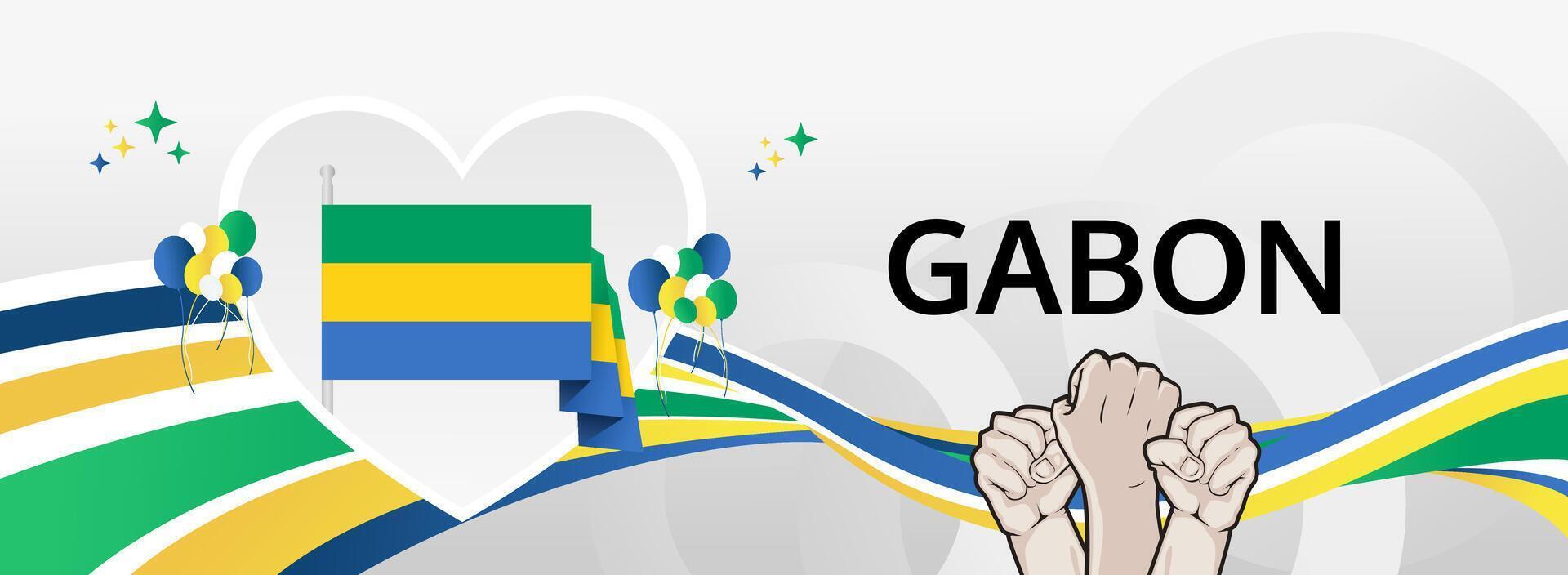 Gabon 17 August bold greeting banner. Happy National Day. Festive templates in flag hues, perfect for celebrations, posters, and holiday sales. vector