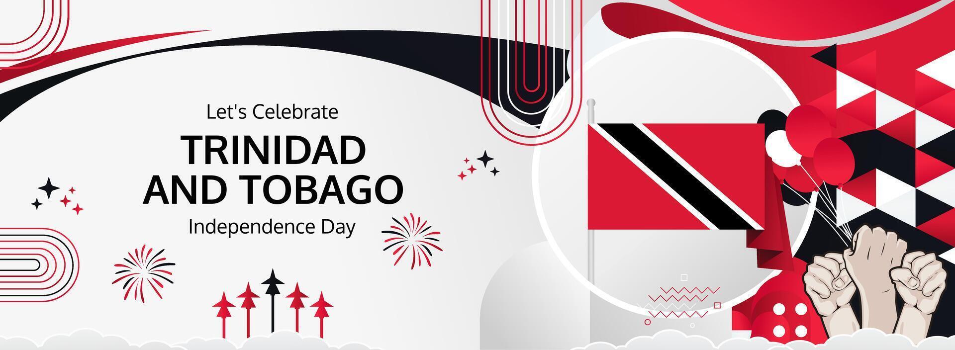 Trinidad and Tobago 31 August modern greeting banner. Happy Independence Day. Bold templates in flag hues, ideal for festivals, posters, tourism, and holiday promos. vector