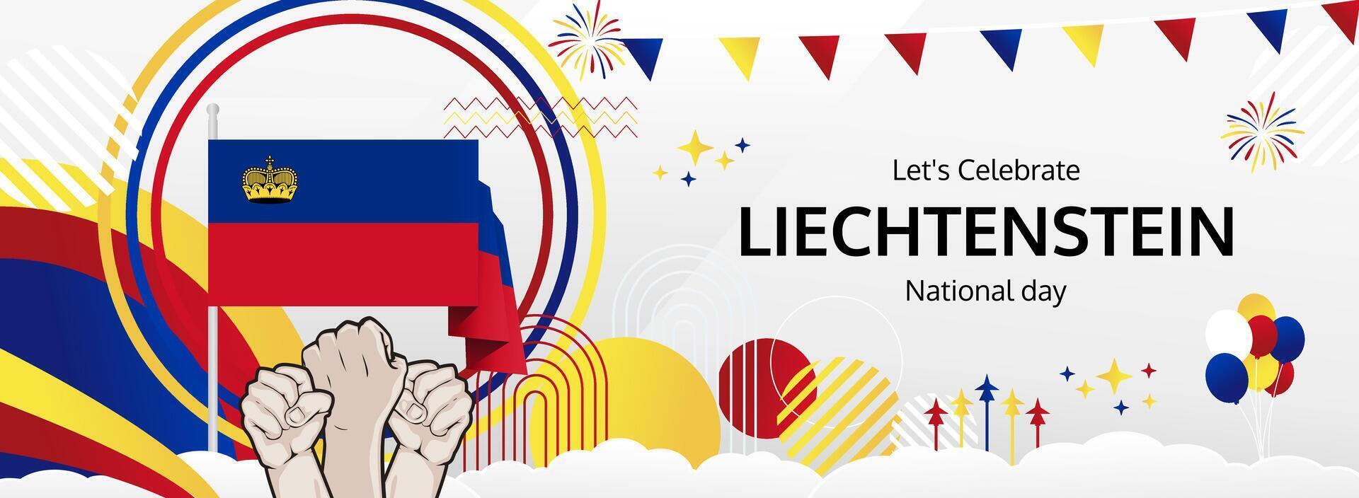 Liechtenstein National Day modern banner. 15 Aug Happy National Day. Vibrant templates in flag colors, perfect for events, posters, and holiday promotions. vector