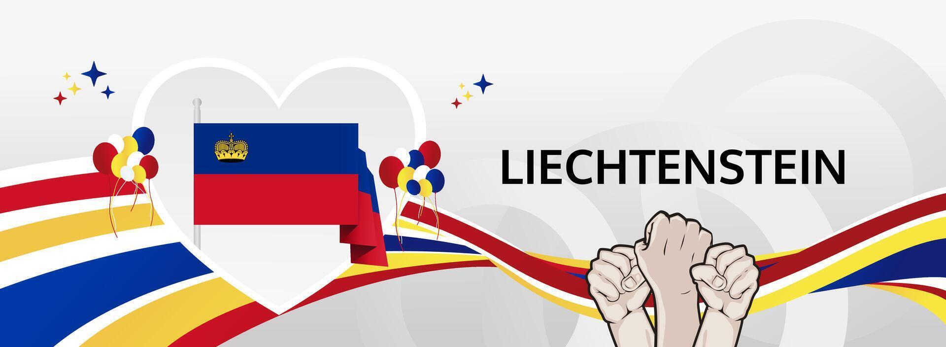 Liechtenstein 15 August festive banner. Happy National Day. Bold templates in flag hues, ideal for festivals, posters, tourism, and holiday sale campaigns. vector