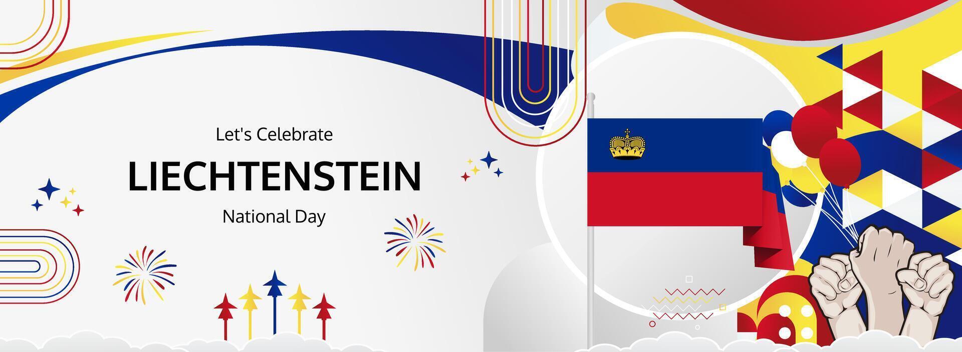 Liechtenstein 15 August lively greeting banner. Happy National Day. Colorful templates in flag hues, perfect for events, posters, tourism, and holiday sales. vector