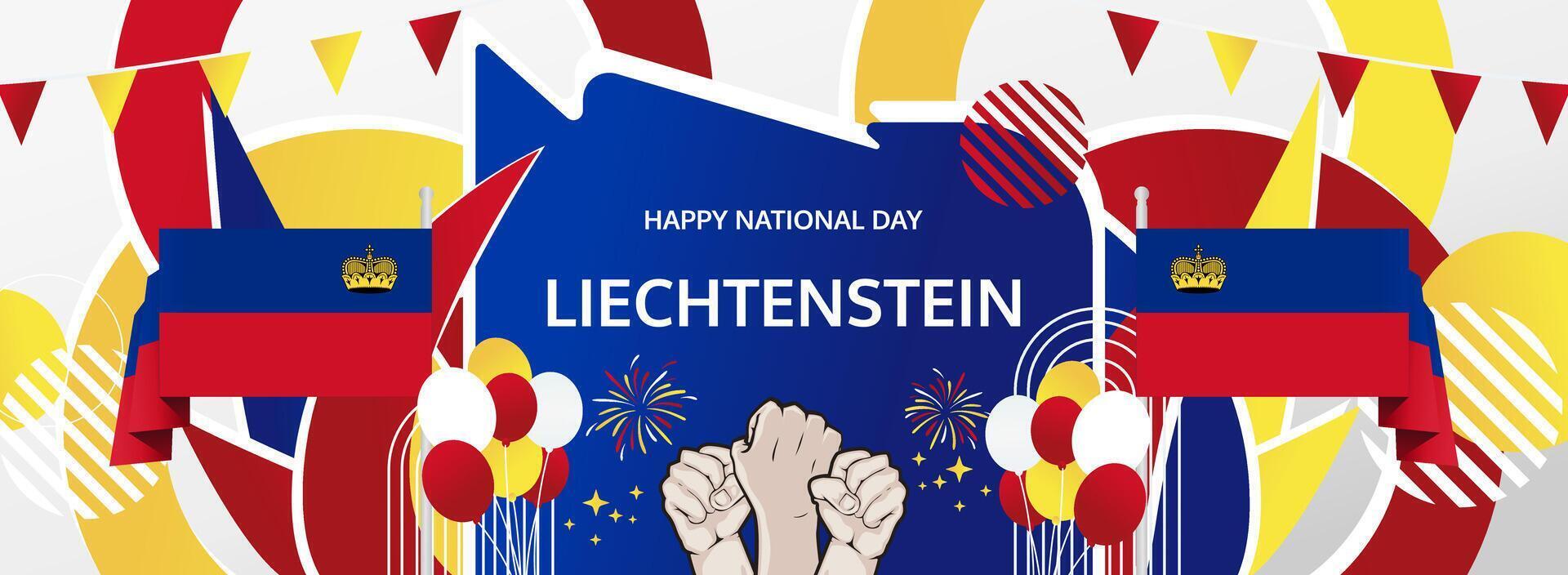 Liechtenstein 15 August modern greeting banner. Happy National Day. Bold templates in flag hues, ideal for festivals, posters, tourism, and holiday promotions. vector
