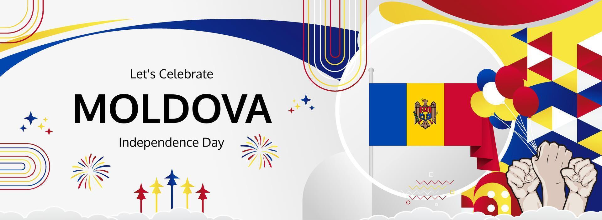 Moldova 27 August vibrant greeting banner. Happy Independence Day. Stylish templates in flag hues, great for celebrations, posters, and tourism campaigns. vector