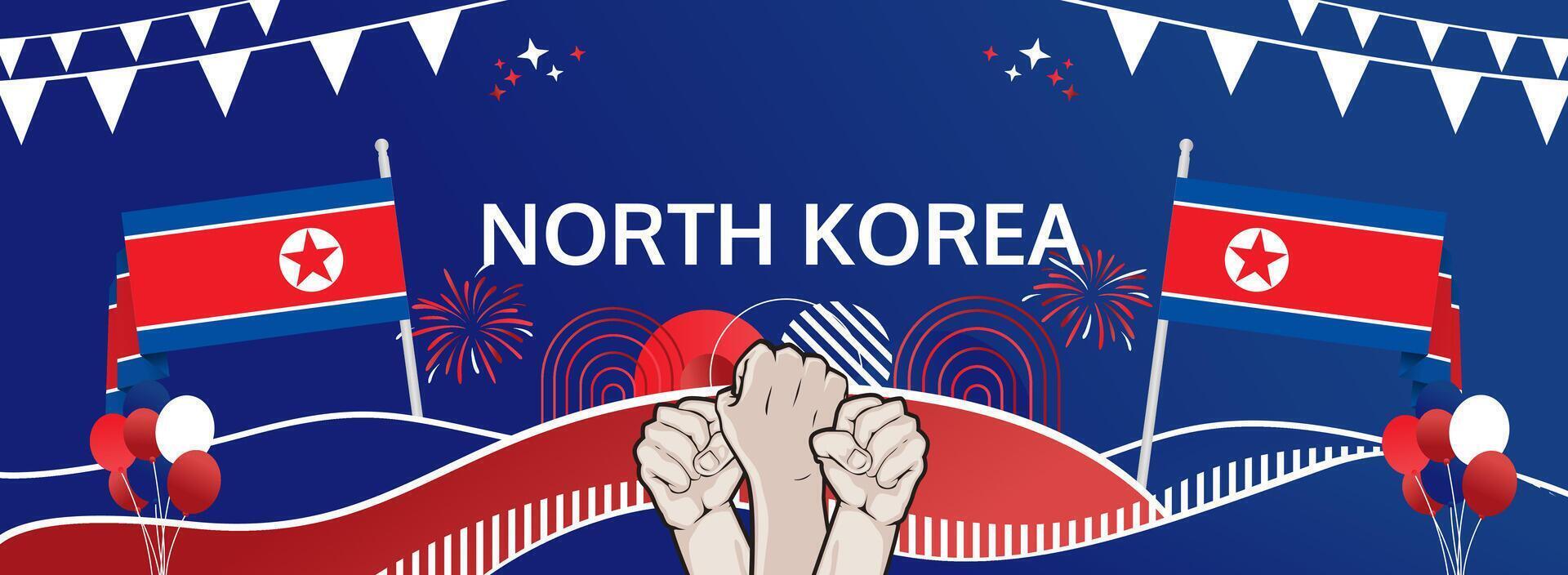 North Korea Founding Day bold banner. Happy National Day. Festive templates in flag colors, ideal for festivals, posters, tourism, and holiday promotions. vector