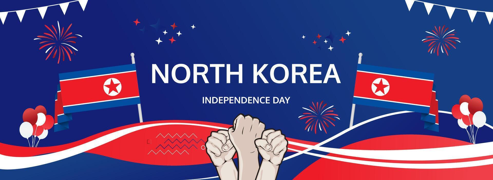 North Korea Founding Day modern greeting banner. Happy National Day. Bold templates in flag hues, ideal for festivals, posters, tourism, and holiday promos. vector