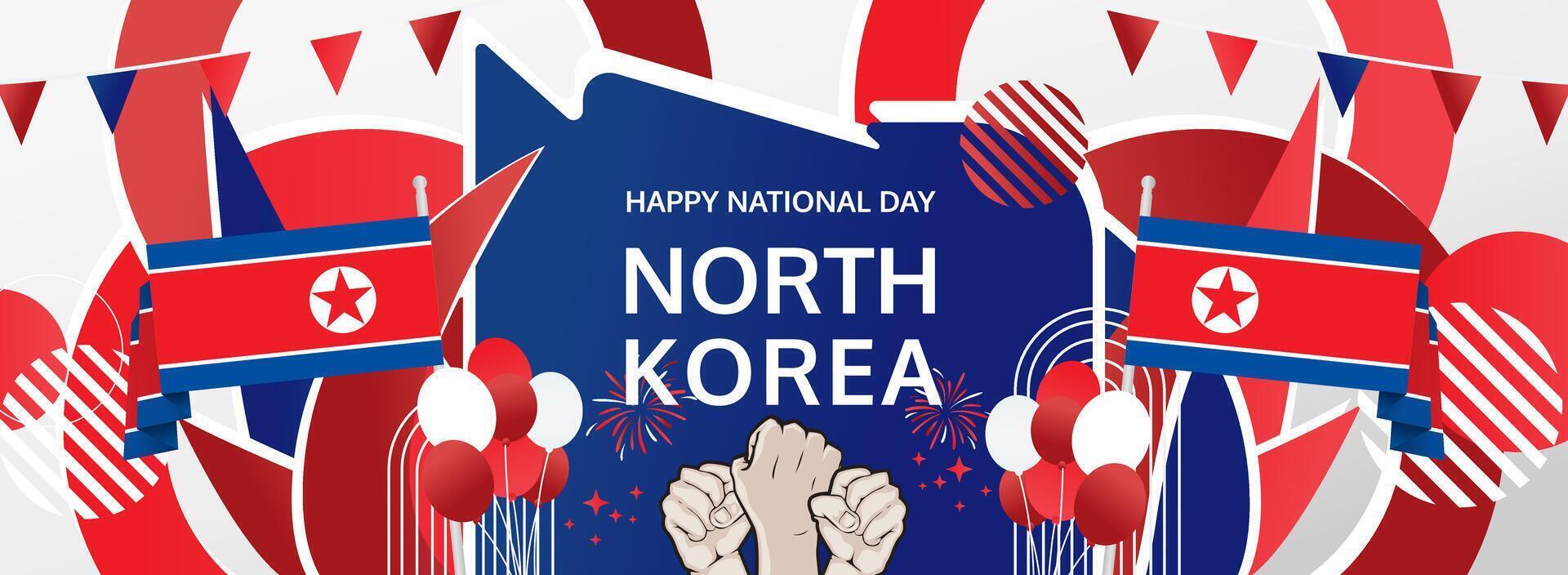 North Korea National Day vibrant banner. Happy Founding Day. Festive templates in flag colors, perfect for events, posters, tourism, and holiday sales. vector