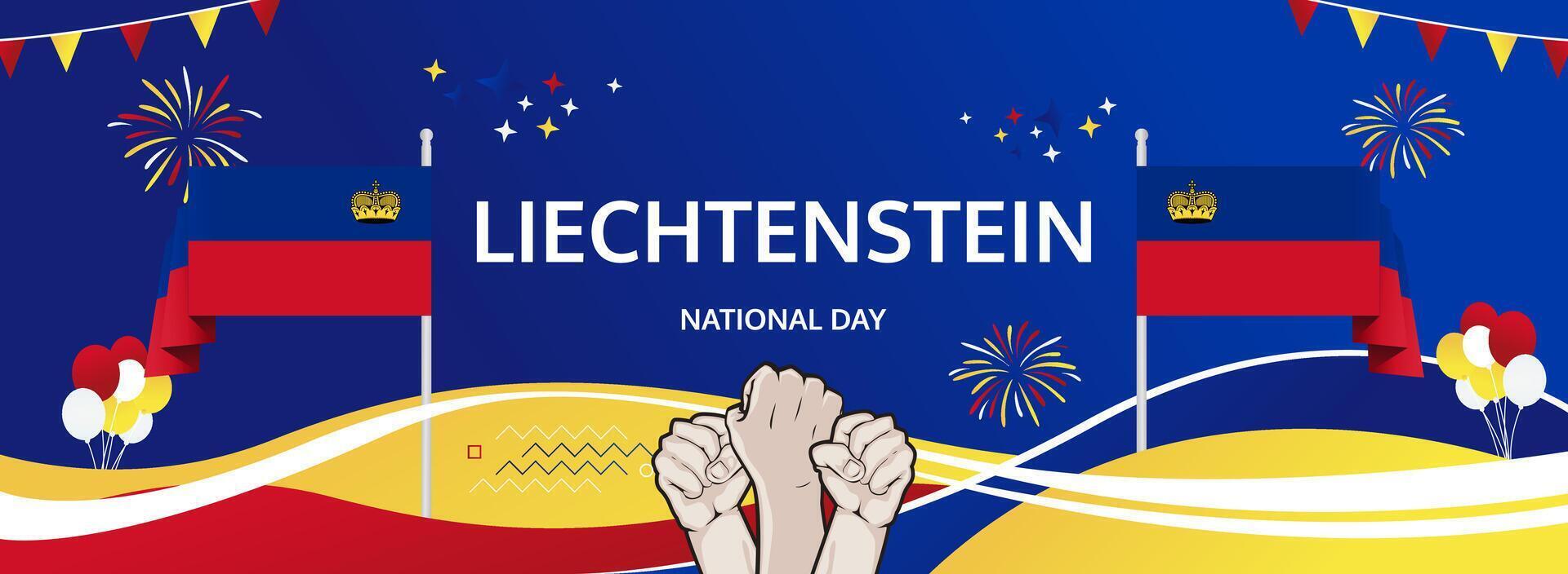 Liechtenstein National Day vibrant banner. 15 August Happy National Day. Festive templates in flag colors, perfect for events, posters, tourism, and holiday sales. vector