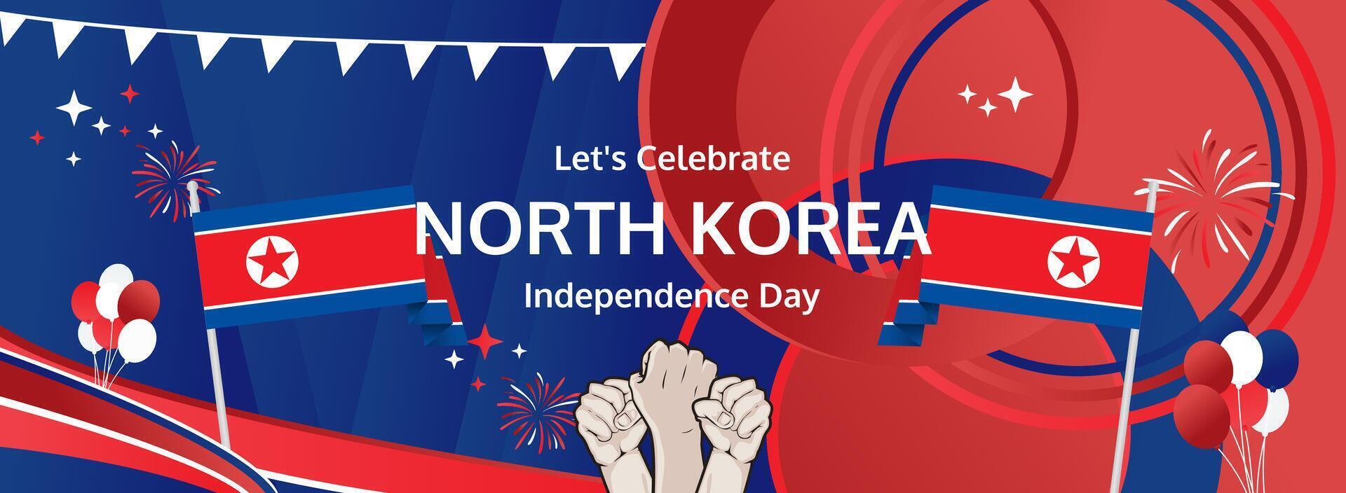 North Korea Founding Day vibrant greeting banner. Happy National Day. Bold templates in flag hues, ideal for festivals, posters, and holiday campaigns. vector