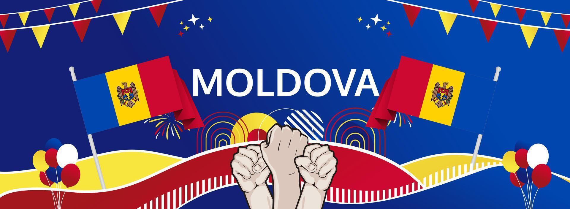 Moldova Independence Day bold banner. 27 Aug Happy National Day. Festive templates in flag colors, ideal for festivals, posters, and holiday promotions. vector