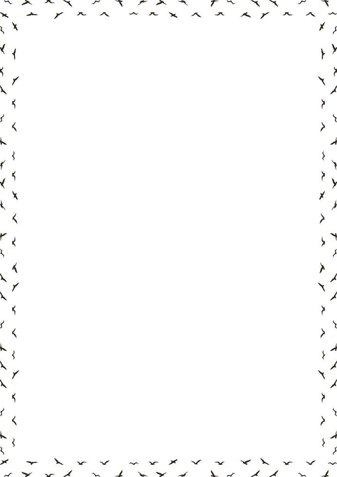 Silhouette of a flock of flying birds frame. Starling birds in the sky template. Frame with empty space vector