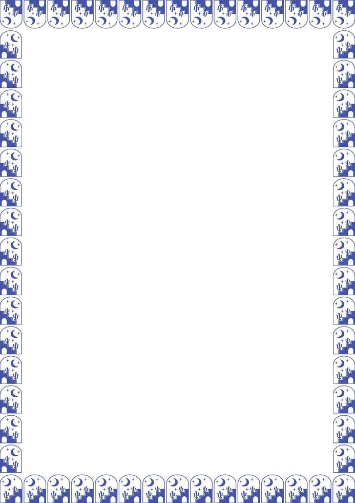 Blue desert frame. Morocco graphic template. Cute empty frame box vector