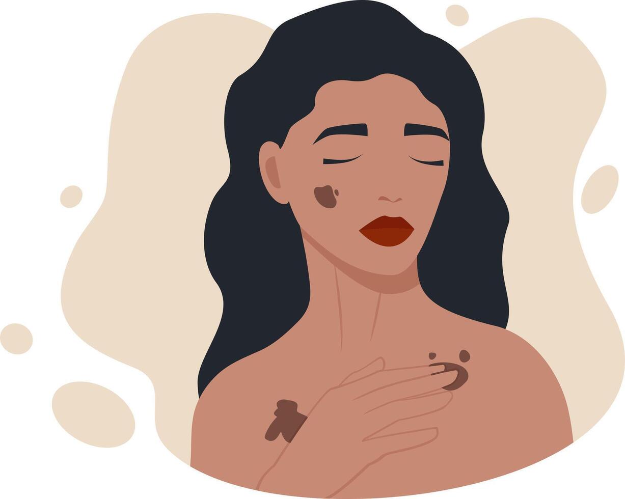 Skin cancer and melanoma awareness month. Woman screening illustration. Person health checkup vector