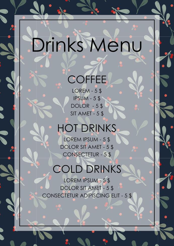 Flourish elegant restaurant template. Cafe identity. Drinks menu with price design template vector