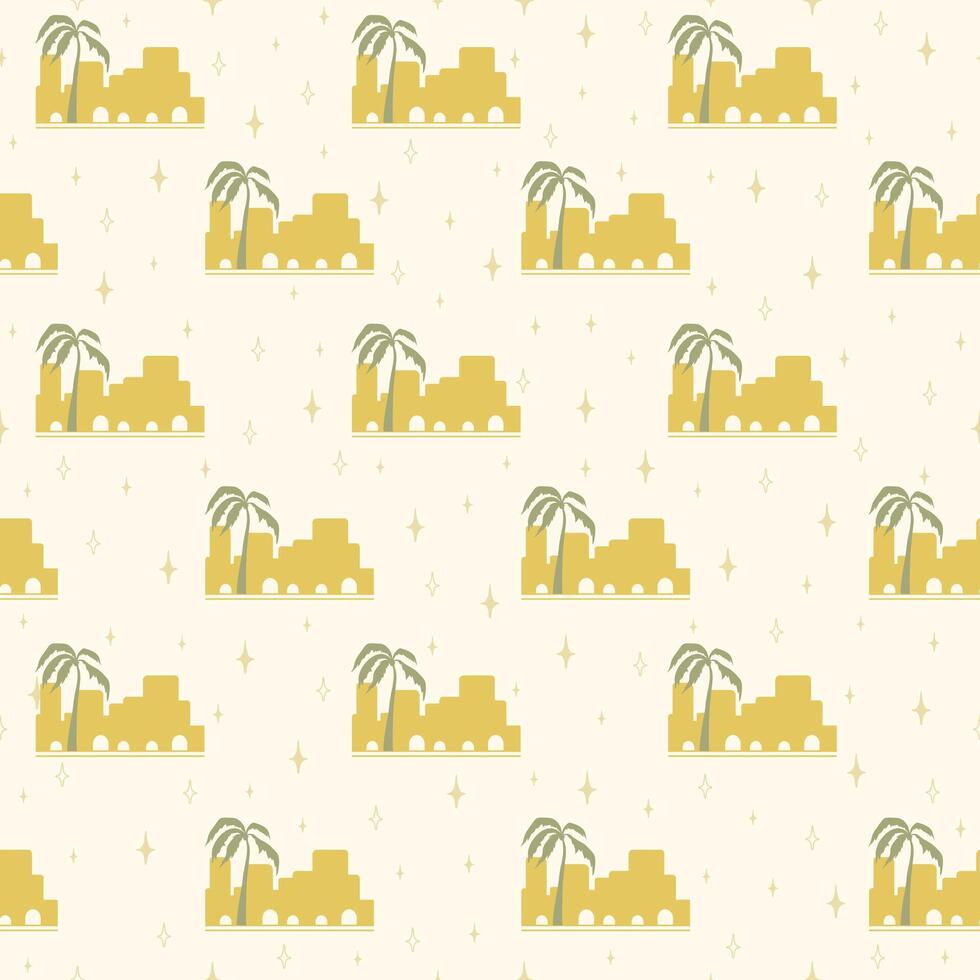 Morocco seamless pattern illustration. Architecture elements starry night simple art vector