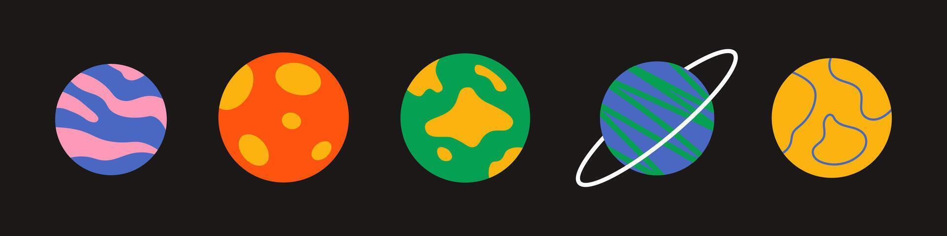 planet collection in flat style. Modern trendy simple planets with spots rings. Space and galaxy concept. vector