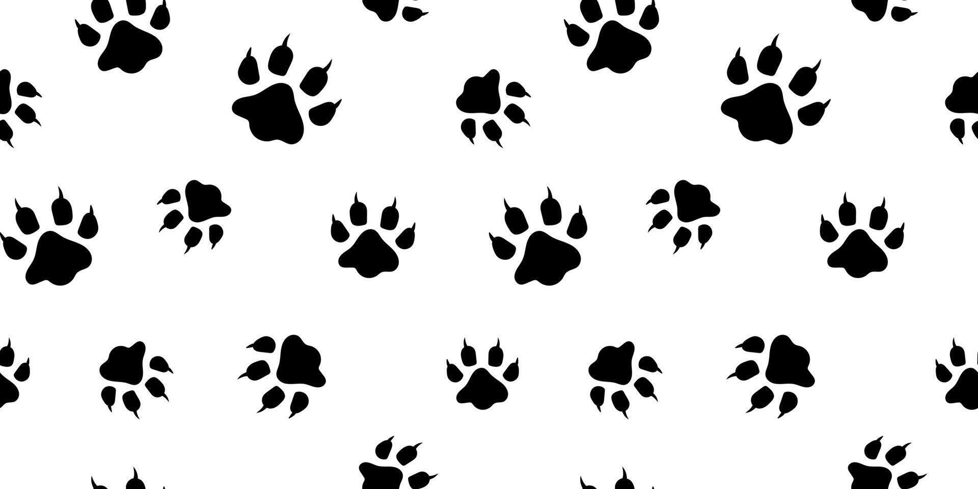 seamless pattern with black dog, wolf or lion paw prints. Cute pet footprints on white background. Flat animal track design for textile or wallpaper. vector
