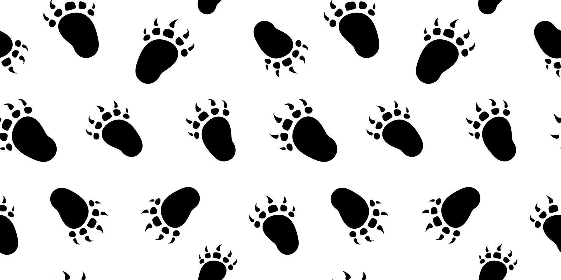paw trail of bear animal footprint seamless pattern. Grizzly tracks on white background. Print with bear footprints black silhouette. vector