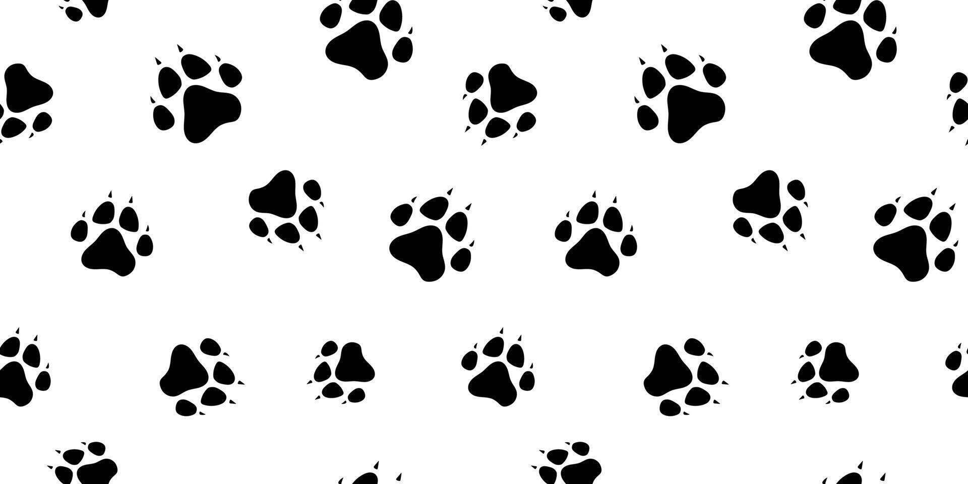 seamless pattern with paw trail of animal footprints. Dog tracks on white background. Seamless print with black silhouette dog paws. vector