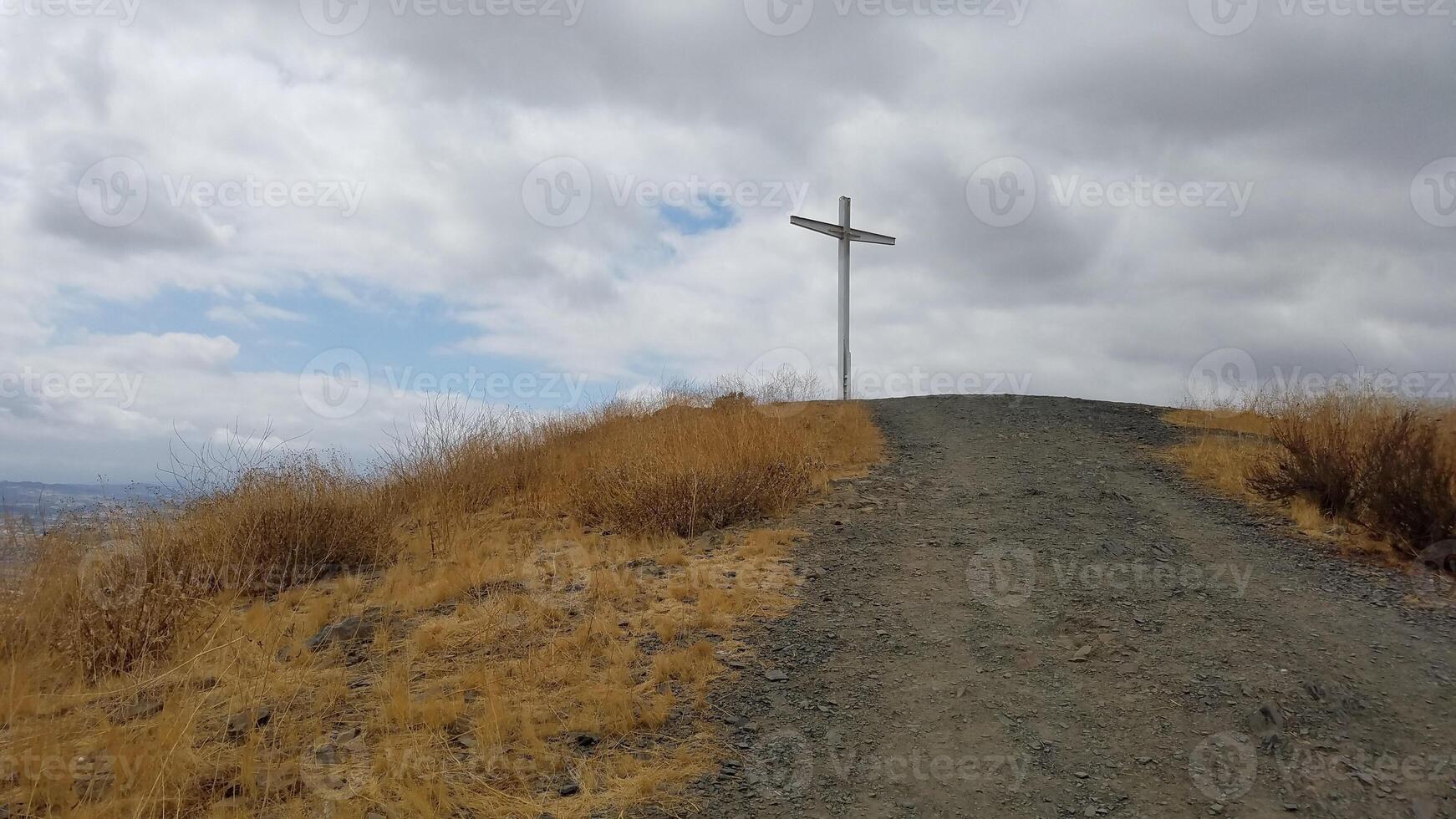 Menifee Cross Trail, Wide Hiking Trail to the Top of a Hill with a Large Cross photo