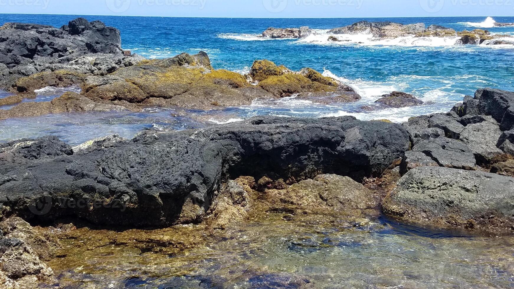 Black Lava Rock on the Beach at Richardson Ocean Park, Hilo, Big Island Hawaii photo