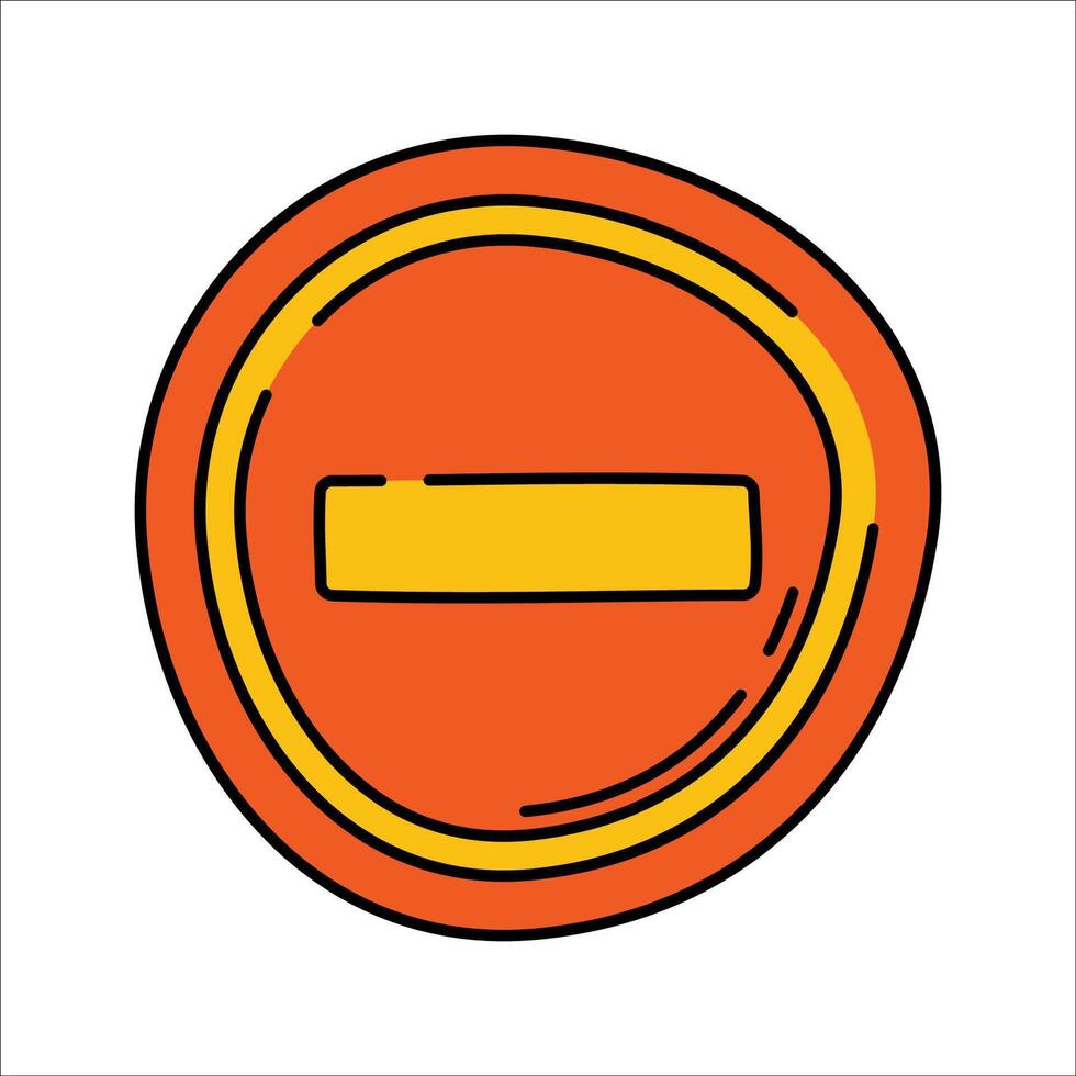 No Entry Sign Handdrawn style, red circular traffic sign with minus line, ideal for driving rules visuals prohibition themes and warning graphics vector