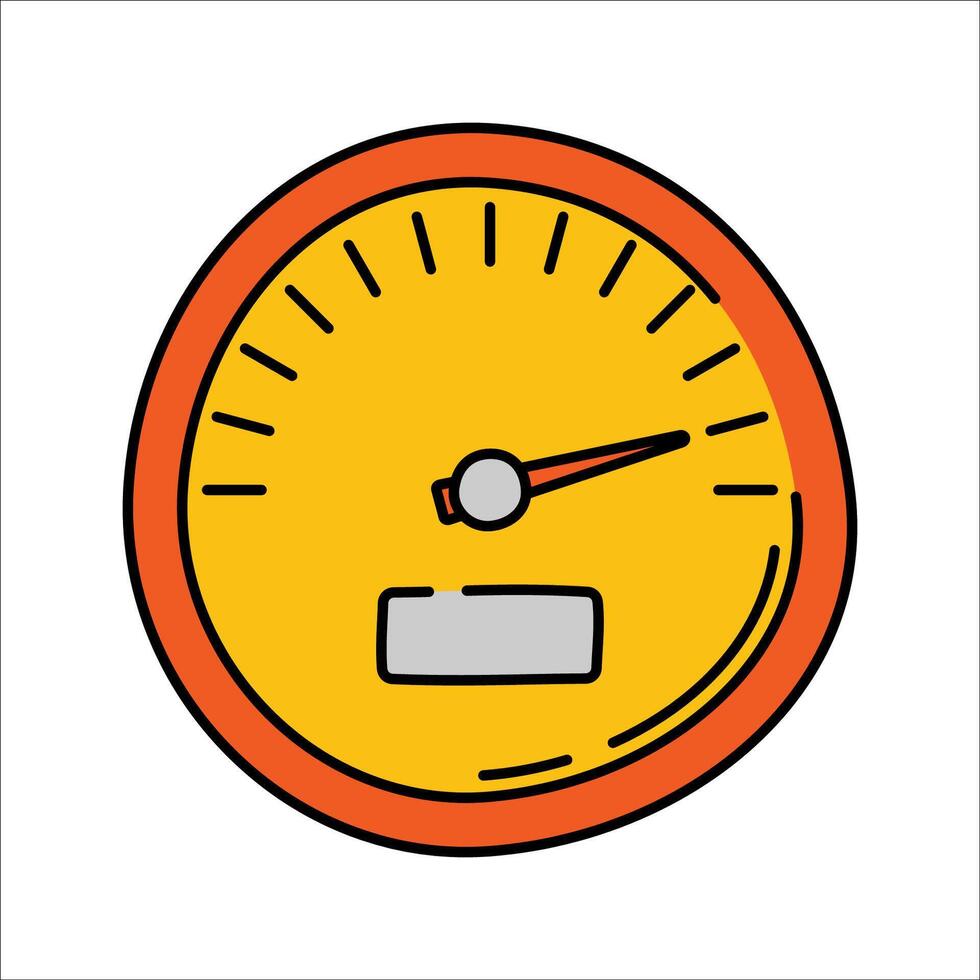 Speedometer Handdrawn style, yellow dial with pointer, represents speed monitoring in dashboards vehicle infographics and traffic visuals vector