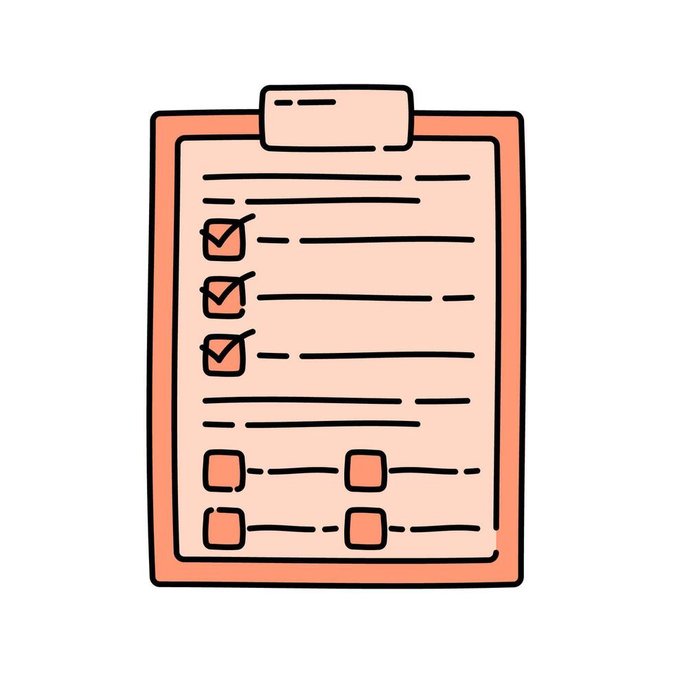 Task List Doodle style, clipboard with checked items, perfect for productivity, task planning, or to-do list designs. vector