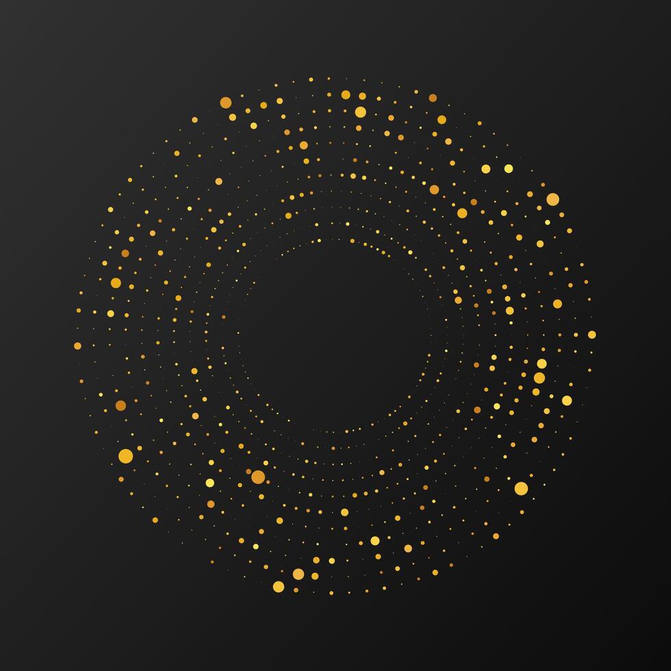 Abstract gold halftone background. Gold glitter pattern in circle form. Circle halftone dots. illustration vector