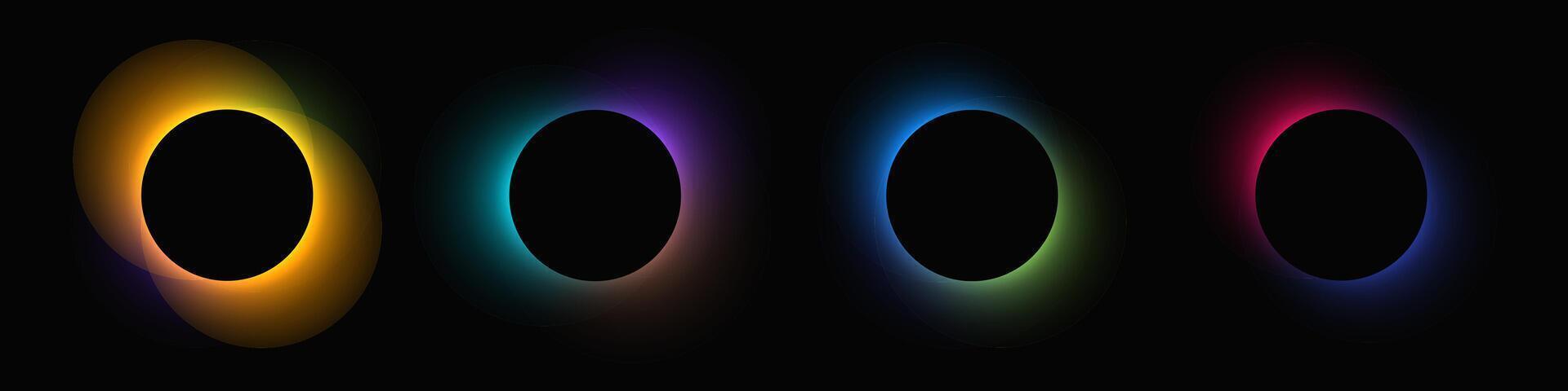 Circle illuminate with gradient. Set of four round neon banners isolated on black background. illustration vector