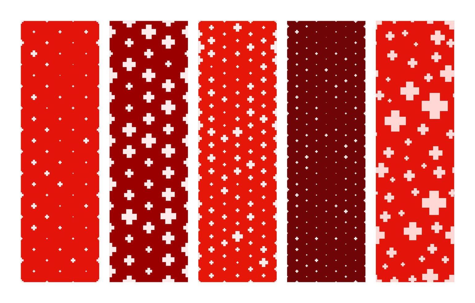 Set of seamless hospital backgrounds with plus symbols. White symbol of medicine on a red background vector