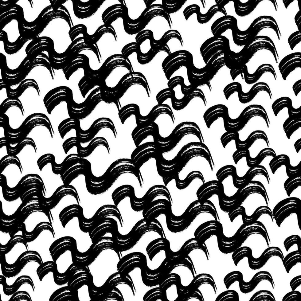 Seamless pattern with black wavy brush strokes in abstract shapes on white background. illustration vector