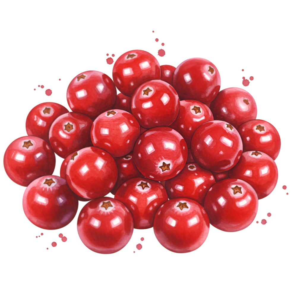 A vibrant pile of fresh cranberries with a smooth texture and isolated against a plain background view on transparent background png