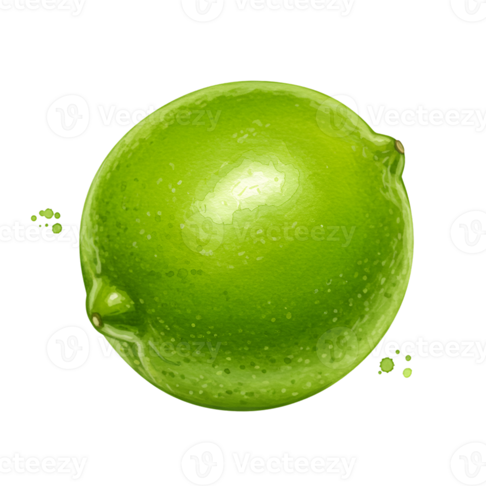 A single green lime with a smooth surface isolated against a plain colored simple backdrop space on transparent background png