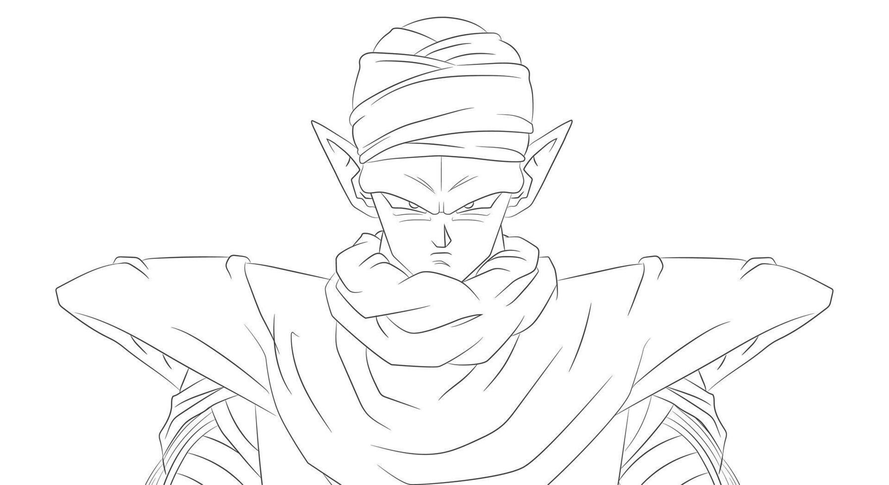 Piccolo line art portrait with cape from Dragon Ball Z vector