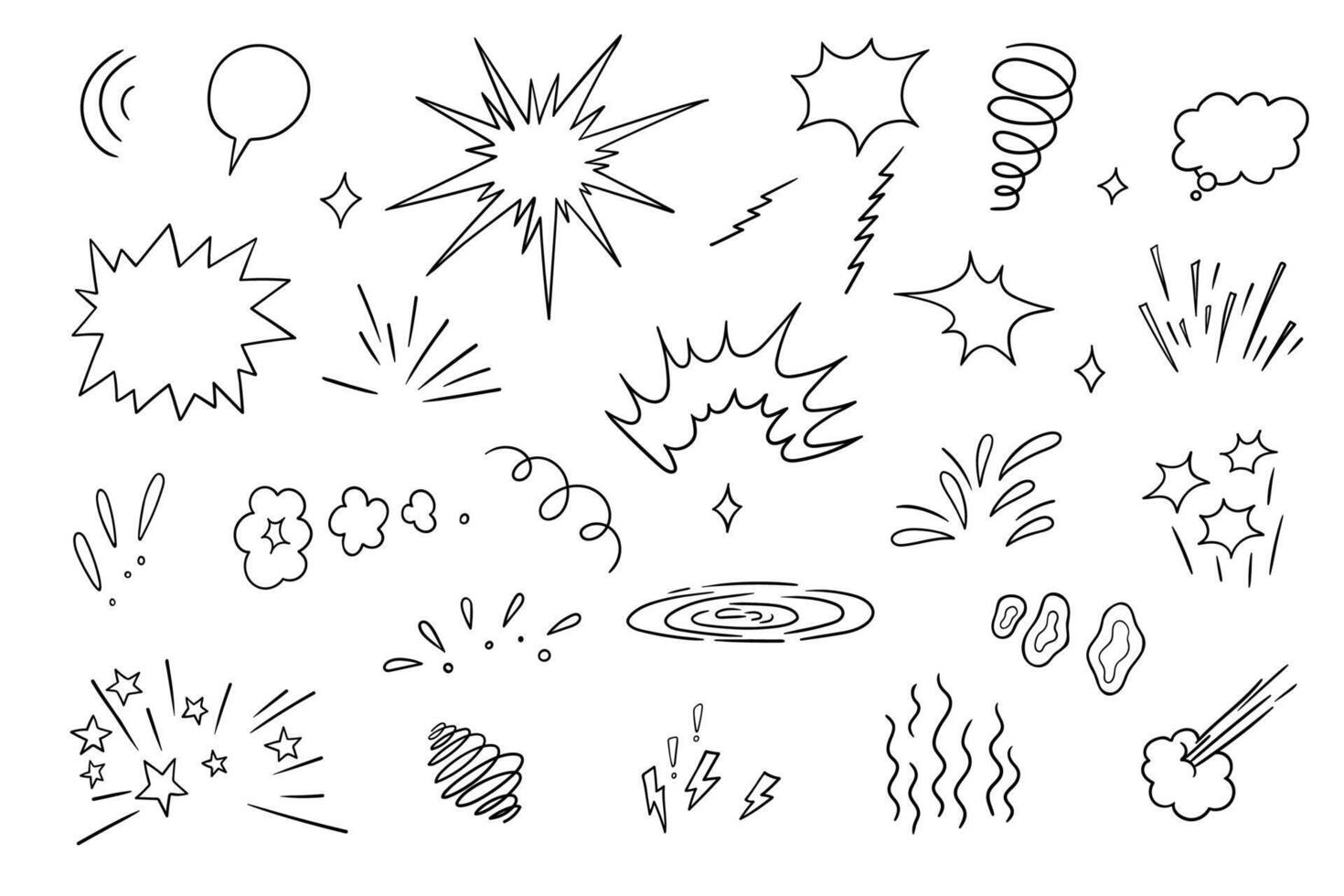 Comic Style Doodle Elements Speech Bubbles, Explosions, and Effects Set vector
