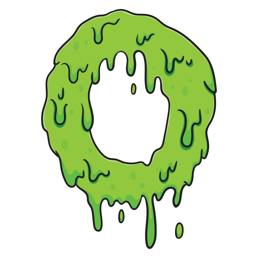 Slime Green Letter O Gooey Dripping Cartoon Font vector