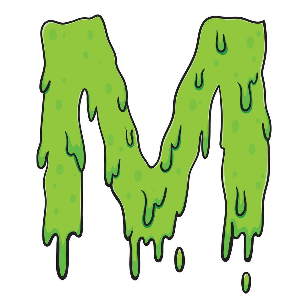 Slime Green Letter M M Gooey Dripping Cartoon Font vector
