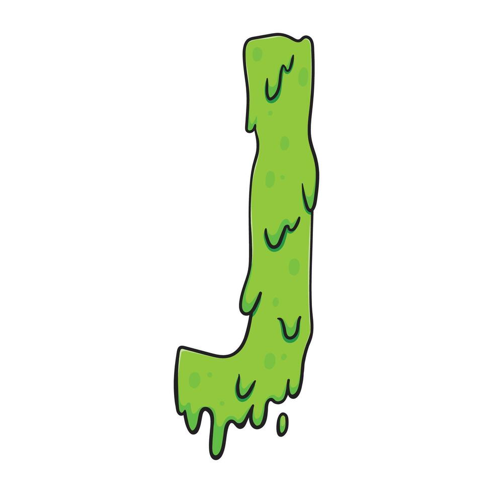 Slime Green Letter J Gooey Dripping Cartoon Font vector