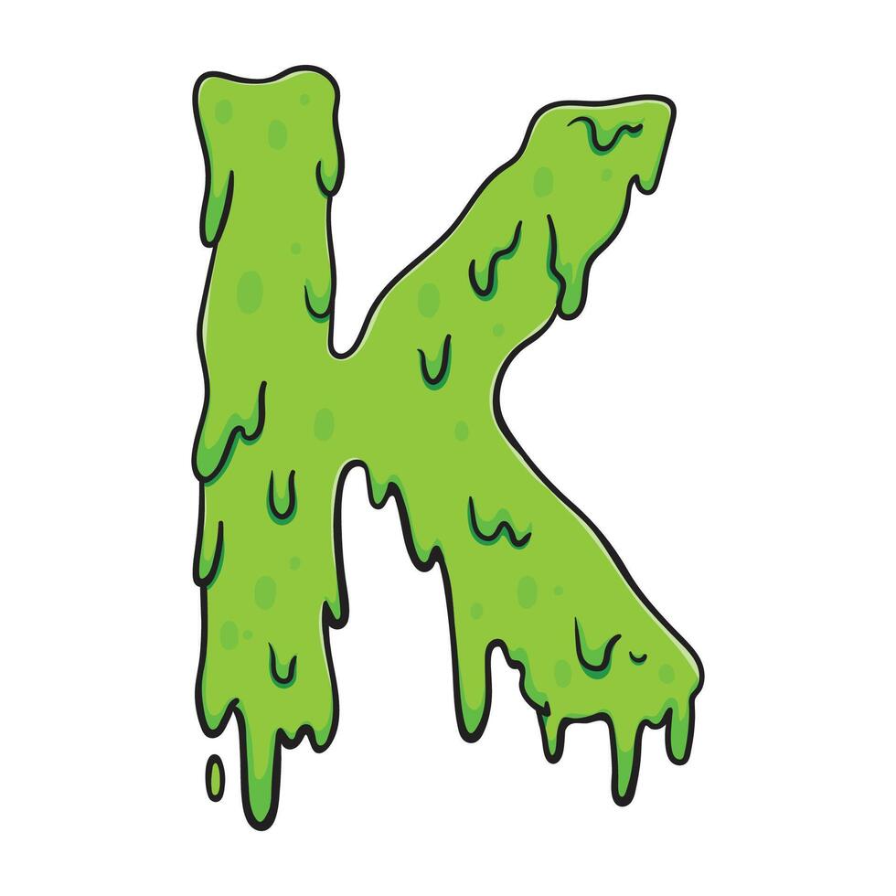 Slime Green Letter K Gooey Dripping Cartoon Font vector