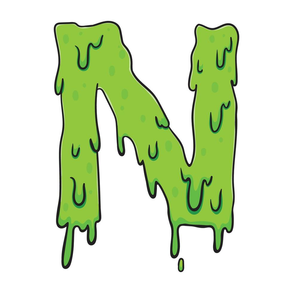 Slime Green Letter N Gooey Dripping Cartoon Font vector