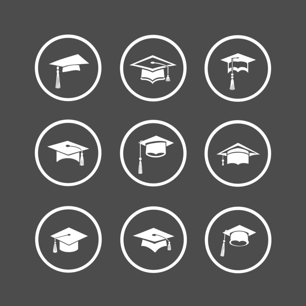 Graduation Cap Icons for Educational and Academic Designs and Certificates, School Projects vector