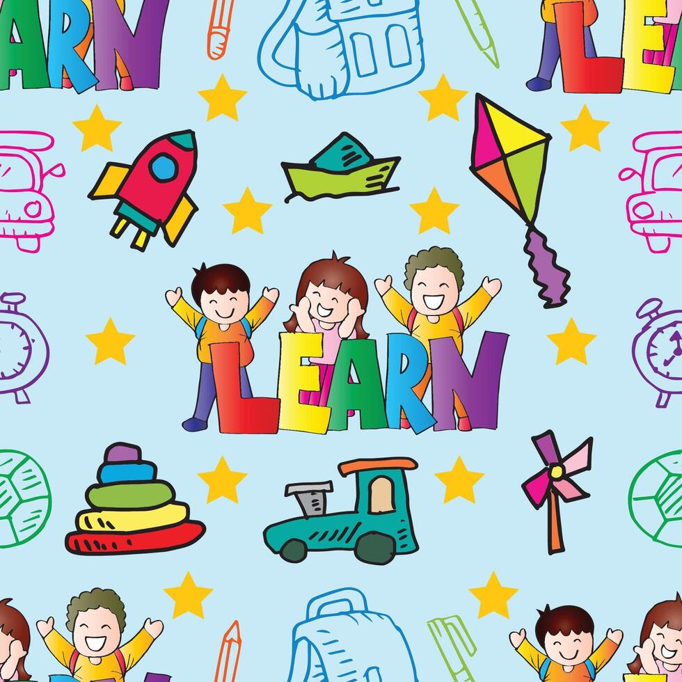 Seamless pattern with children. Kindergarten. Kids drawing style vector