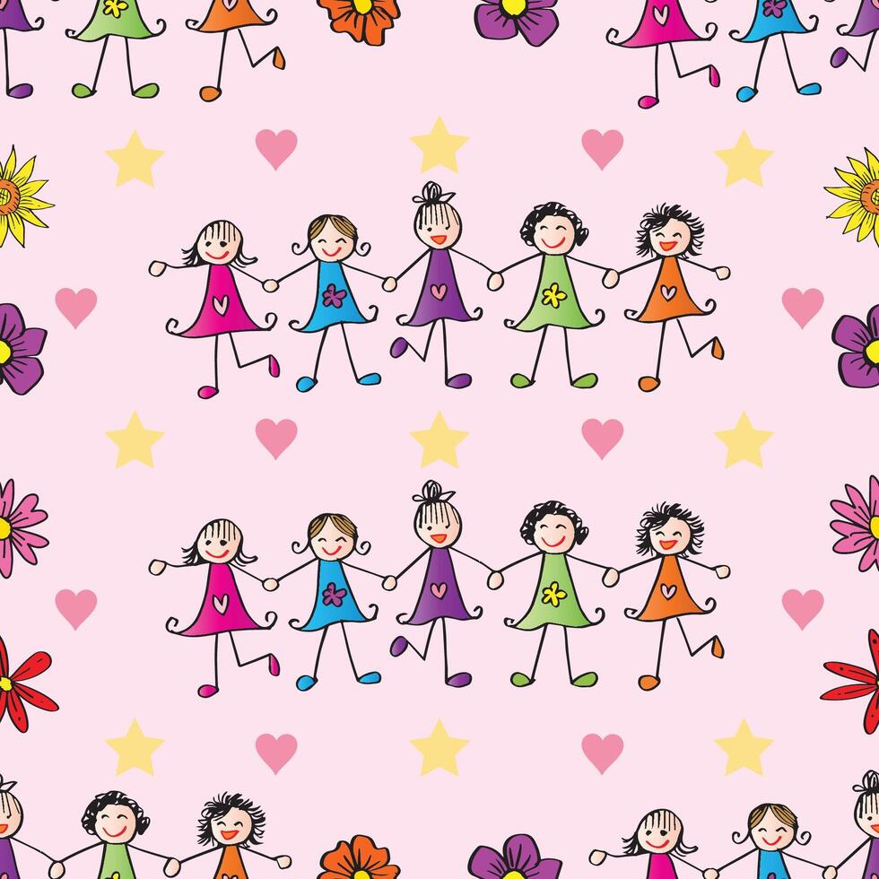 Seamless pattern with happy children. vector