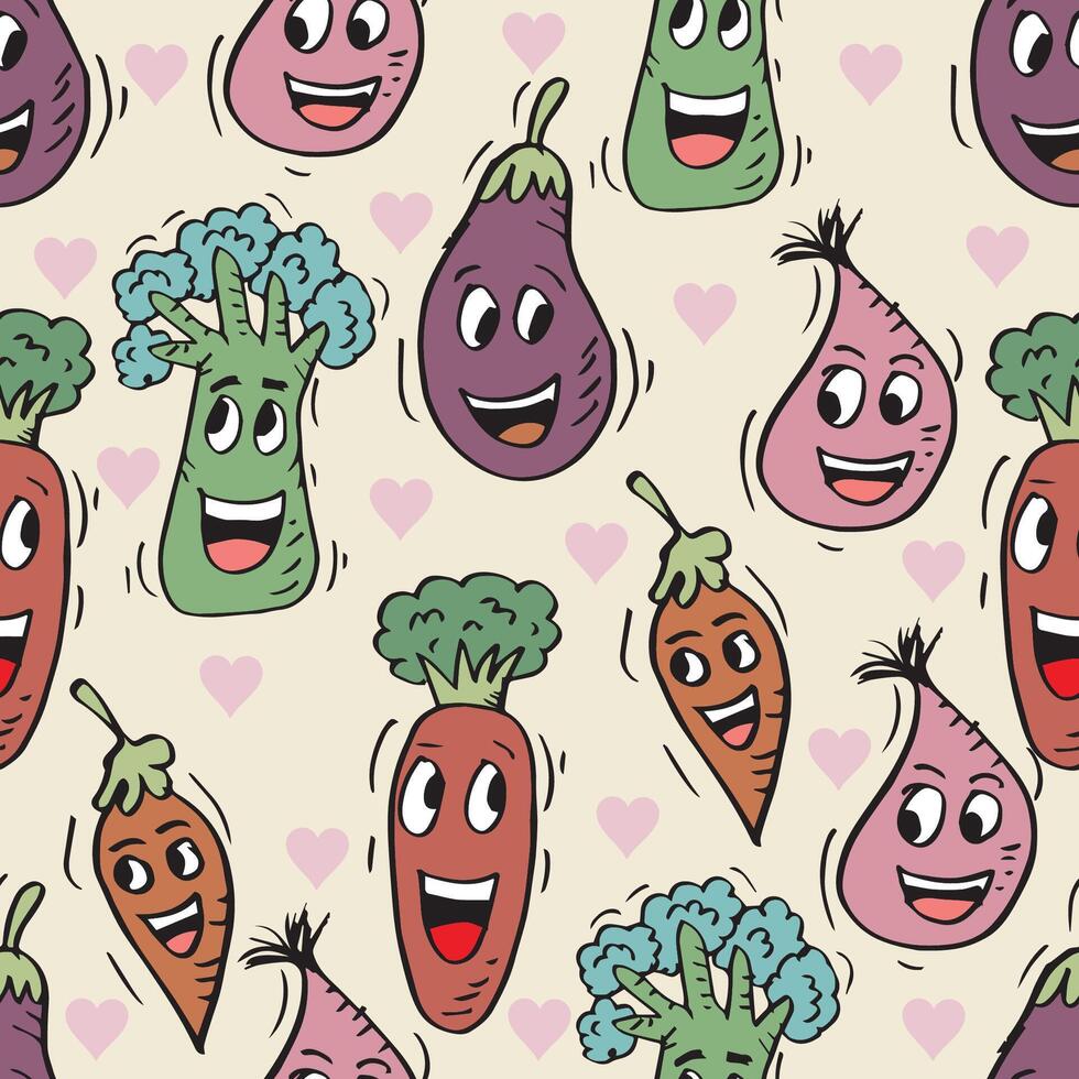 Seamless pattern with funny vegetables. Cartoon style. vector