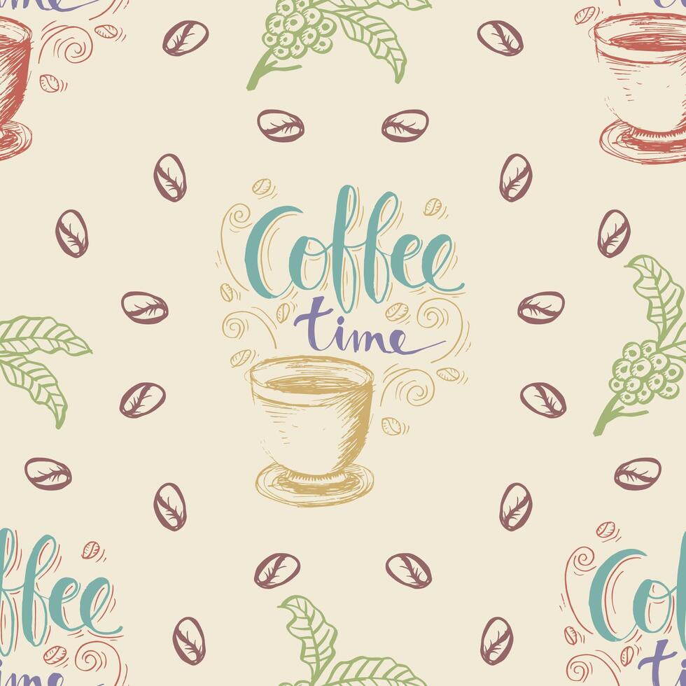 Coffee time. Seamless pattern with hand drawn coffee beans. vector