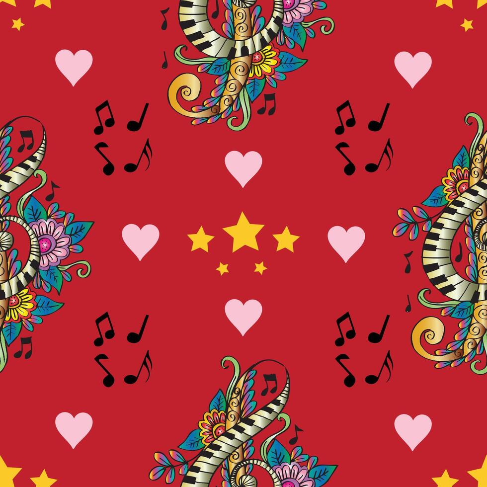 Seamless pattern with musical notes and hearts. vector