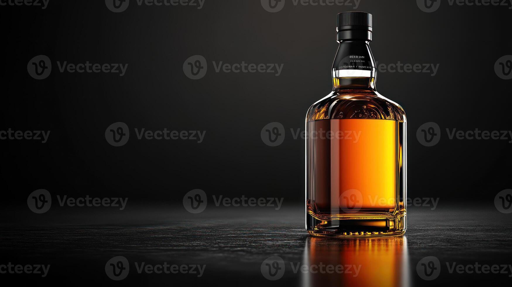 Whisky bottle with amber liquid on dark surface reflecting light celebrating world whisky day with rich color and elegant design photo