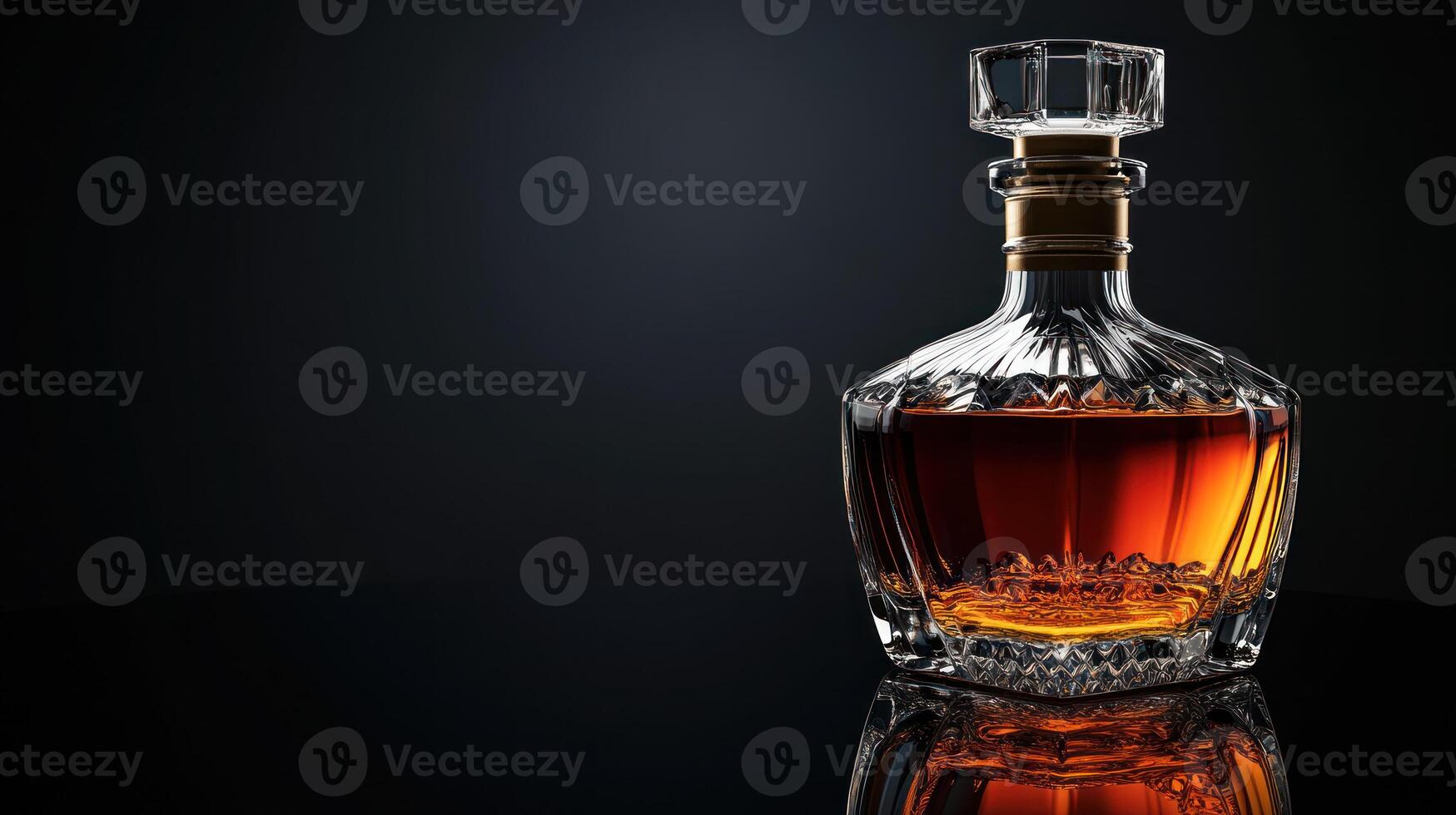 Crystal whisky bottle glows warmly on dark surface celebrating world whisky day with rich amber tones and elegant design photo