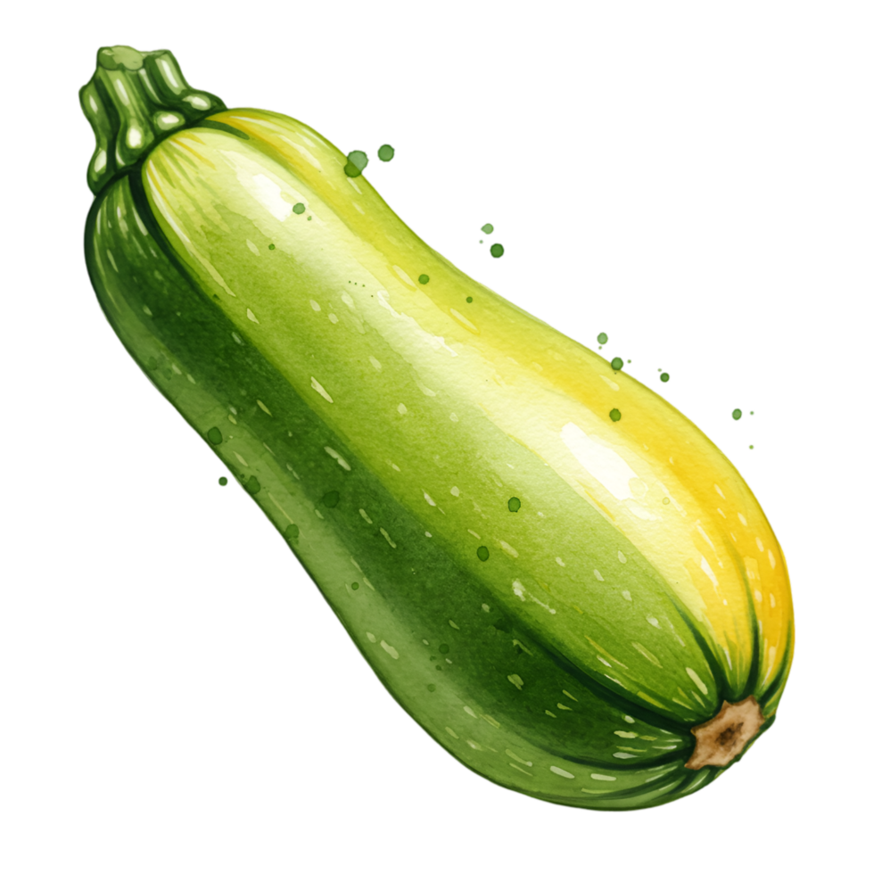 A single watercolor zucchini with a gradient from light green to yellow on a plain isolation on transparent background png